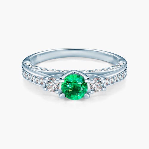 Pierścionek Secret Garden: białe złoto, szmaragd